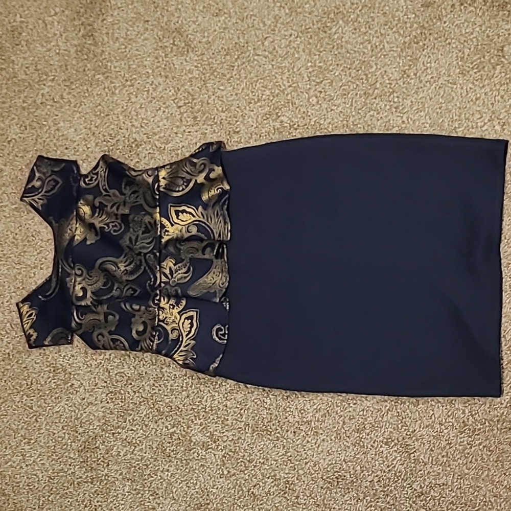 A1. Enfocus blue and gold cocktail dress